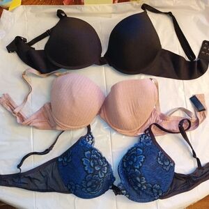 Nautica Prima Valentina Padded Underwire Bra Blue Black Lace Beige 36B 36C Sexy